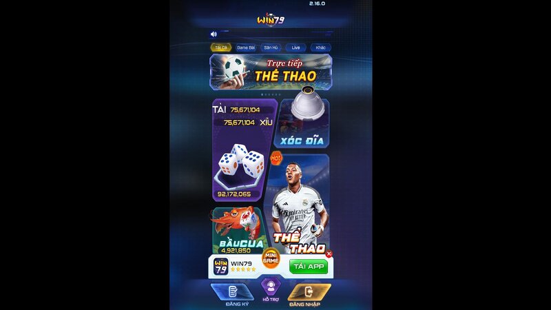 Giao diện chính của cổng game Win 79