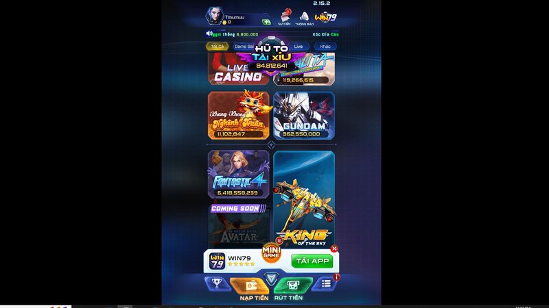 Giao diện chính của cổng game WIN79
