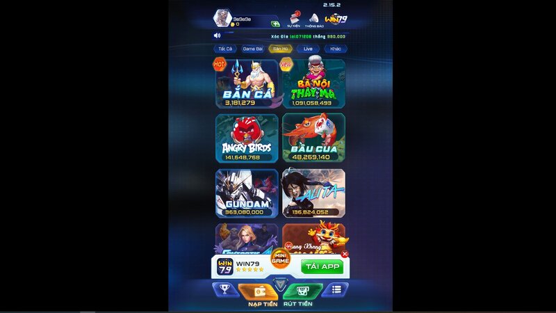 Giao diện cổng game WIN79 