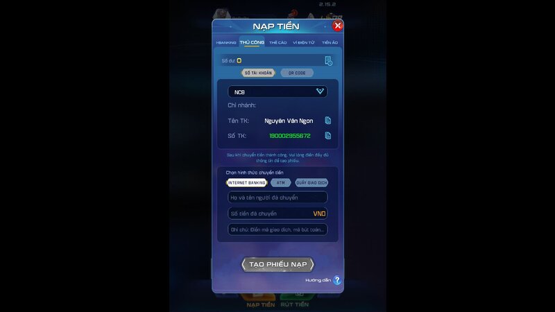 Nạp tiền vào WIN79 bằng phương pháp thủ công