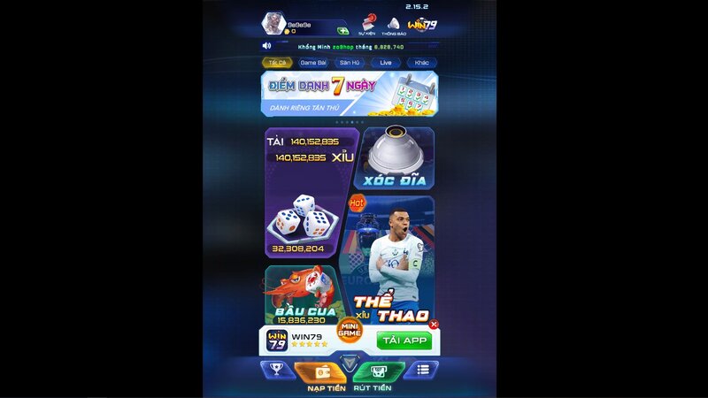 Giao diện chính của cổng game WIN79